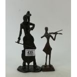 Two Bronze stylised figures of Musicians: