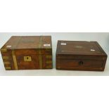 Writing slopes / boxes x 2: Two Victorian writing boxes, one walnut veneer, the other mahogany,