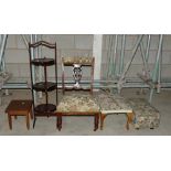 Upholstered Edwardian Bedroom chair: with similar foot stool & box together with Mahogany cake