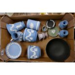 Wedgwood Jasperware items to include: large Black Basalt fruit bowl, small planters,