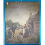 A. Cooper large oil painting on canvas: 19th century Continental / Dutch villagers in street scene.