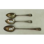 George III Silver spoons x 3: Pair hallmarked Geo III serving spoons, together with basting spoon.