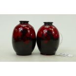 Royal Doulton flambe pair miniature vases: Royal Doulton Flambe miniature vases decorated with