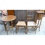 A collection of furniture to include: Mahogany occasional table similar plant stand & rush seated