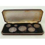 1887 Jubilee set of 7 coins: Silver crown down to threepence in case (scratch to obverse to crown),