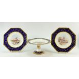 19th century Wedgwood hand painted comports and plates: Comports and plates all gilded and