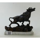 Old Bronze Figure of a Bull: with Chinese inscription 16.5cm high not inc base.