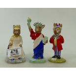 Royal Doulton Bunnykins Uncle am (silver bow) DB175: Staue of Liberty DB198 and Britannia DB219 (