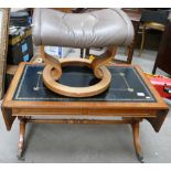 Modern Leather Topped drop leaf coffee table: together with mid century stool(2)