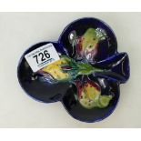 Moorcroft clover dish: Moorcroft 1950s clover shaped dish decorated in the lily design.height 14cm.