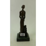 Bronze figure of a mother & child: on a Marble base