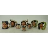Royal Doulton small and miniature seconds character jugs to include: Capt Hook D6601 x2,