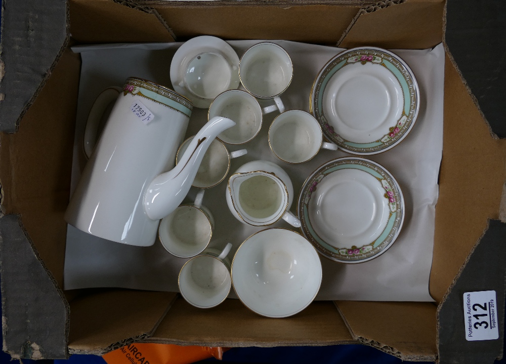 Cauldon Coffee set with hand decorated floral design c1900:Six Cauldon coffee cups and saucers,