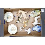 A mixed collection of items to include: Beswick Stag, Melba ware dogs,