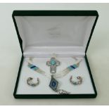 A collection of Southwestern enamelled and silver ladies jewellery: Silver & enameled necklace,