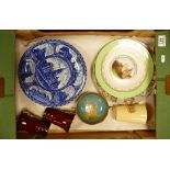Collection of interesting ceramics: Group including Royal Crown Derby plate,