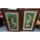Pair Victorian Screen Prints of Riverside views: sized 63 x 26(2)