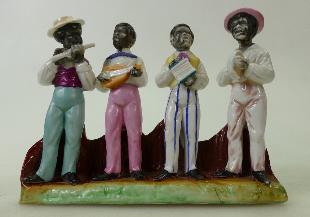 19th century continental porcelain Jazz Band figure group: New Orleans style Jazz band players,