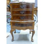 Inlaid Mahogany serpentine bedside chest of drawers: 43 x 34 x 73cm height
