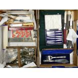 A large collection of metal cutlery items : to include a cased silver handled knife set,