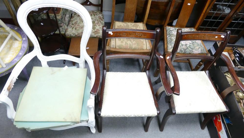 Vintage wood chairs: Vintage painted wood ladies balloon back armchair (needs upholstering) and