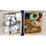 A mixed collection of items to include: Blue and white pottery,