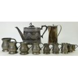 Collection pewter measures: Nine various pewter measures, 9.5cm - 4.