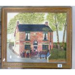 Framed Local Interest oil on Board: off note postcard depicting The Milestone Pub, Liverpool Rd,