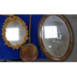 Large bevel edged wall mirror: together with later similar item and copper bed pan(3)