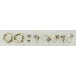 4 pairs 9ct gold earrings: 9ct gold earrings x 4 pairs including morganite, amethyst,