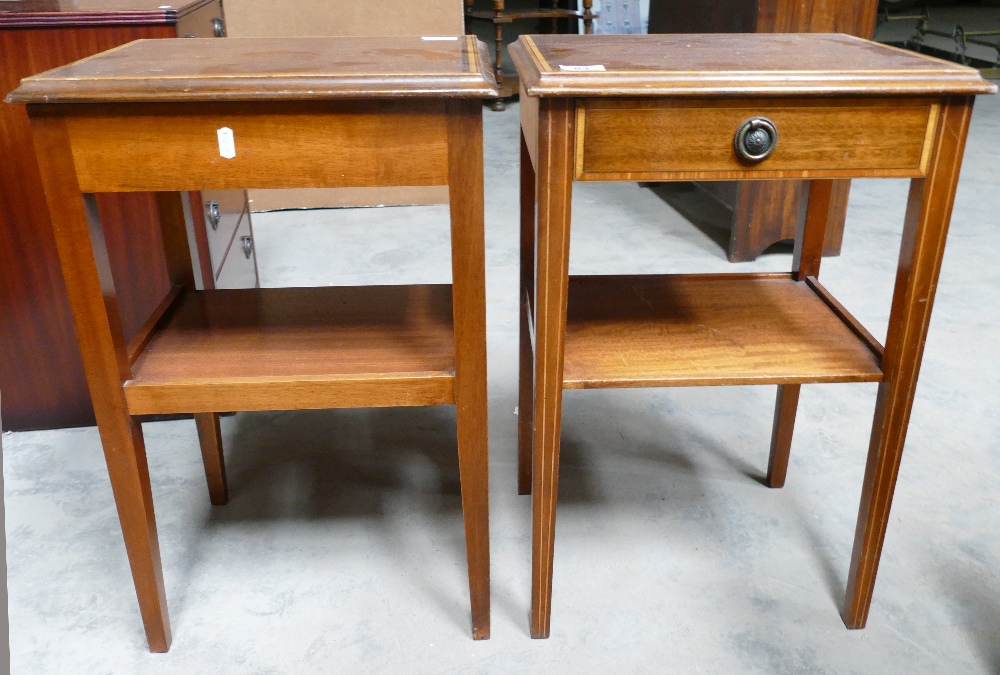 Mahogany Inlaid Bed side cabinets: single drawer,