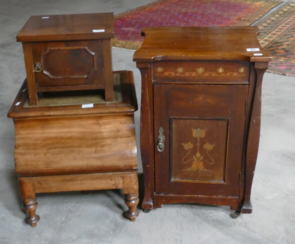 Walnut Commode & small inlaid pot cupboard: together with small similar item(3)