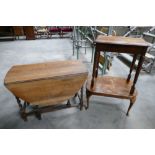 Oak Draw Leaf Table: together with similar occasional table & walnut coffee table(3)