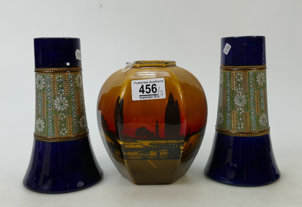 Royal Doulton Series ware vase: together with a pair of Doulton Lambeth silicon design vases(2)