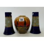 Royal Doulton Series ware vase: together with a pair of Doulton Lambeth silicon design vases(2)