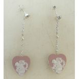 Silver Wedgwood earrings: quality Silver Wedgwood earrings set with pink jasperware heart shaped