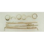 Collection of 9ct gold rings & chains: Various rings & chains, some at fault, gross weight 12.1g.
