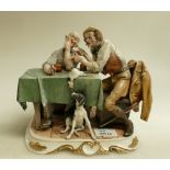 Capodimonte Porcelain Giuseppe Cappe signed figure group Hunting Tales: hairline to base ,