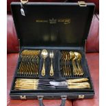 Bestecke Solingen leather cased cutlery set: gold plated items