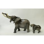 Beswick Elephants large 998 and smaller 974: both with re stuck trunks