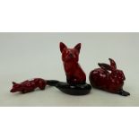 Royal Doulton flambe animals: Royal Doulton flambe animals including seated hare,