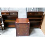 Modern 3 shelf mahogany bookcases: together with similar chest of drawers(3)