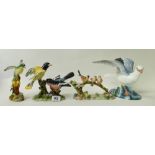A collection of damaged Crown Staffordshire damaged bird figures: including Seagull, Humming Bird,