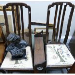 Early 20th century chairs: together with wall mounted oak bookshelf & plater bust of women and