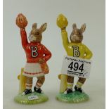 Two Royal Doulton Bunnykins Cheerleaders figures:References DB142 and DB143 both UKI limited