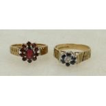 2 x 9ct gold ladies dress rings: Ladies gen set rings x 2 - Diamond & sapphire size O.