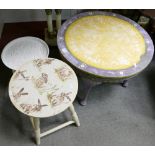 Vintage painted tables: Vintage painted queen anne style coffee table, small carved table and stool.