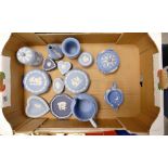 A collection of wedgwood jasperware items including vases, trinket box's ,