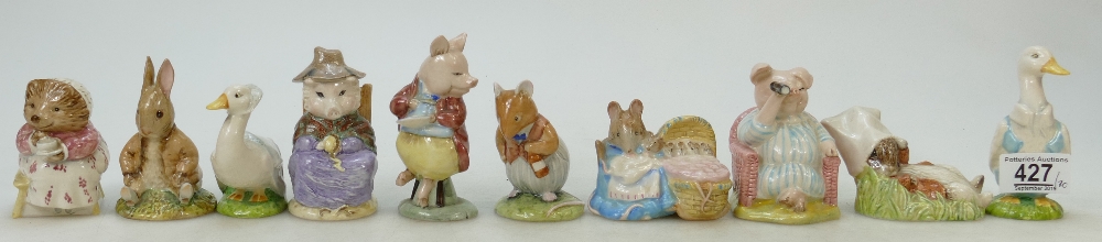 Royal Albert BP6 Beatrix Potter figures: Pigling eats his Porridge, Benjamin Bunny Sat on a Rock,