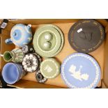 A collection of Wedgwood Jasper ware: to include early dip blue teapot,